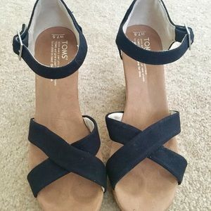 Toms black cross strap high heel sandals